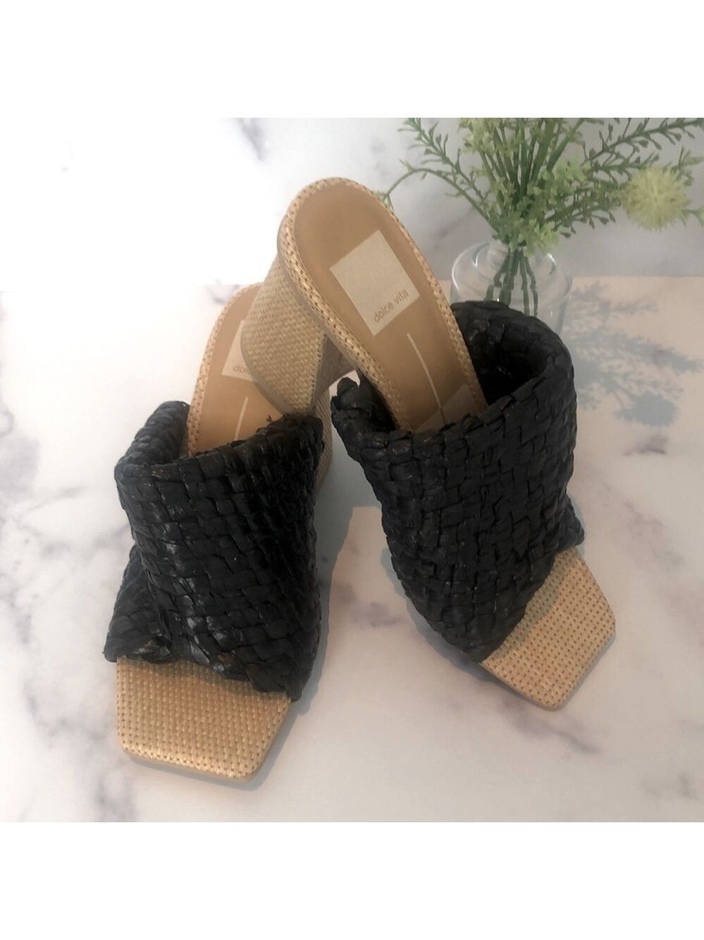 Dolce Vita POSY Sandals Black Raffia Block Heel, 5/6, New For Spring 2023